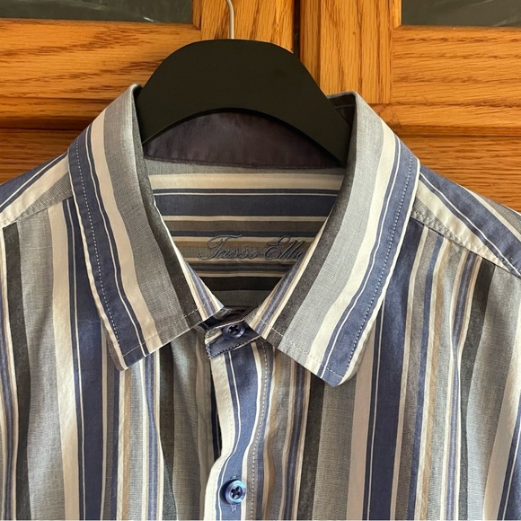 Tasso Elba  Blue/white/gray Striped Men's button down dress Shirt size Large - Picture 5 of 9